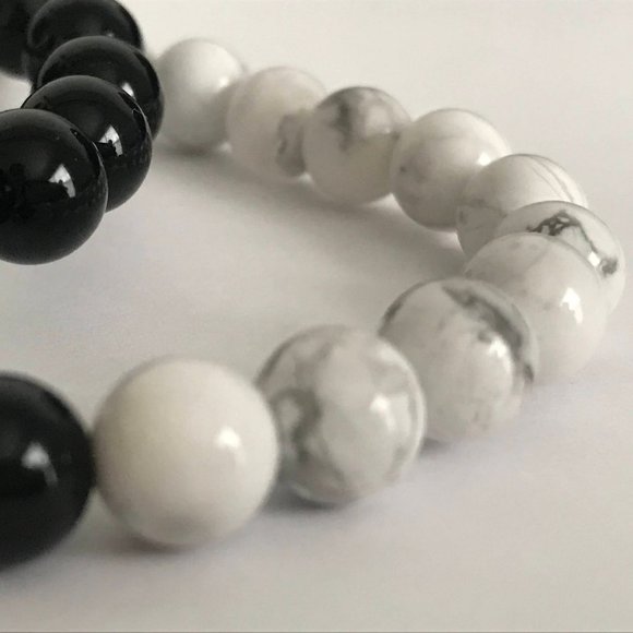 Long Distance Relationship Bracelet Black White Stone Beads Turquoise and Onyx - Picture 5 of 7